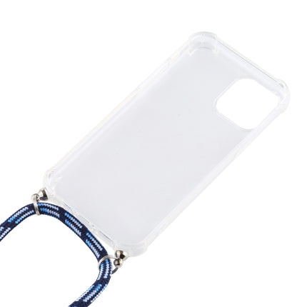 For iPhone 12 / 12 Pro Four-Corner Shockproof Transparent TPU Case with Lanyard(Blue White)-garmade.com