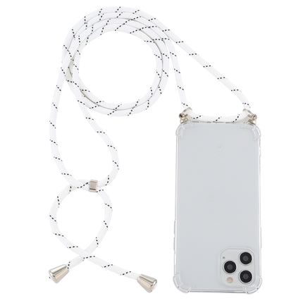 For iPhone 12 / 12 Pro Four-Corner Shockproof Transparent TPU Case with Lanyard(White Black)-garmade.com