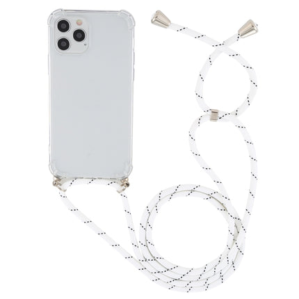 For iPhone 12 / 12 Pro Four-Corner Shockproof Transparent TPU Case with Lanyard(White Black)-garmade.com