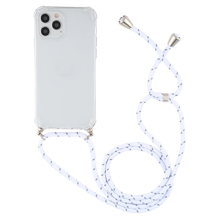 For iPhone 12 Pro Max Four-Corner Shockproof Transparent TPU Case with Lanyard(White Grey)-garmade.com