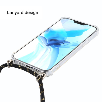For iPhone 12 Pro Max Four-Corner Shockproof Transparent TPU Case with Lanyard(Black Gold)-garmade.com