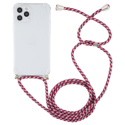 For iPhone 12 Pro Max Four-Corner Shockproof Transparent TPU Case with Lanyard(Red Grey Yellow)-garmade.com