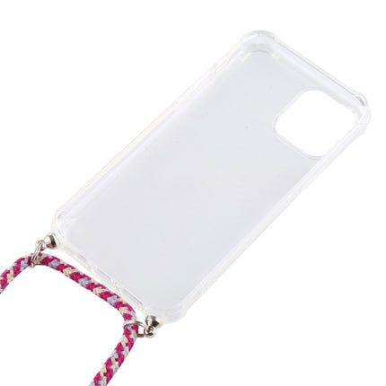 For iPhone 12 Pro Max Four-Corner Shockproof Transparent TPU Case with Lanyard(Red Grey Yellow)-garmade.com