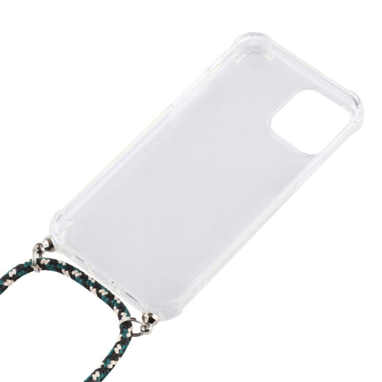 For iPhone 12 Pro Max Four-Corner Shockproof Transparent TPU Case with Lanyard(Green Black)-garmade.com
