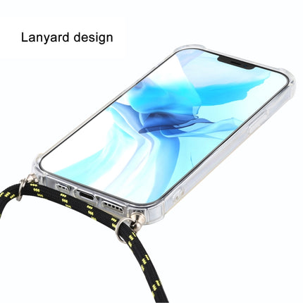 For iPhone 12 Pro Max Four-Corner Shockproof Transparent TPU Case with Lanyard(Black Green)-garmade.com