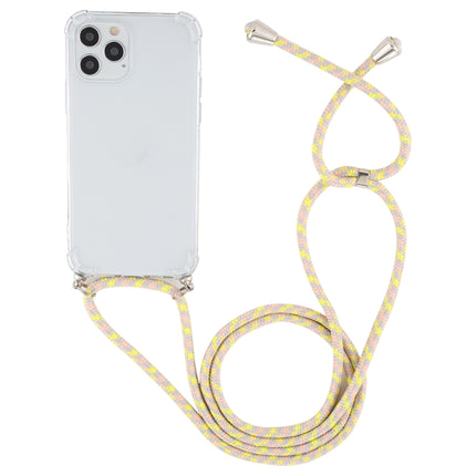 For iPhone 12 Pro Max Four-Corner Shockproof Transparent TPU Case with Lanyard(Grey Yellow)-garmade.com