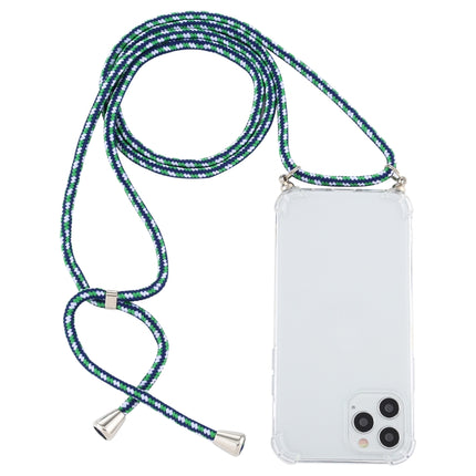 For iPhone 12 Pro Max Four-Corner Shockproof Transparent TPU Case with Lanyard(Green Blue White)-garmade.com