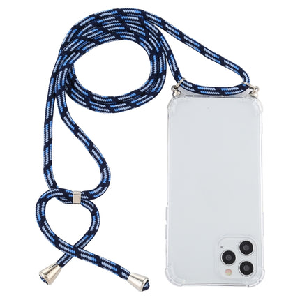 For iPhone 12 Pro Max Four-Corner Shockproof Transparent TPU Case with Lanyard(Blue White)-garmade.com
