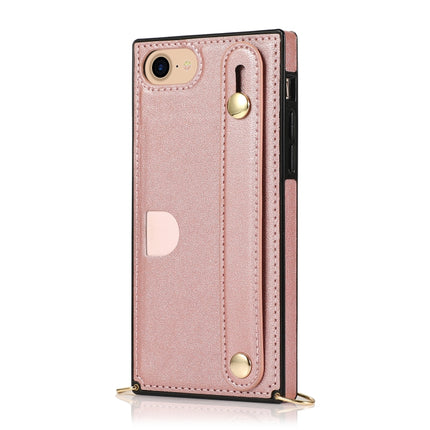 For iPhone 6 Wrist Strap PU+TPU Shockproof Protective Case with Crossbody Lanyard & Holder & Card Slot(Rose Gold)-garmade.com