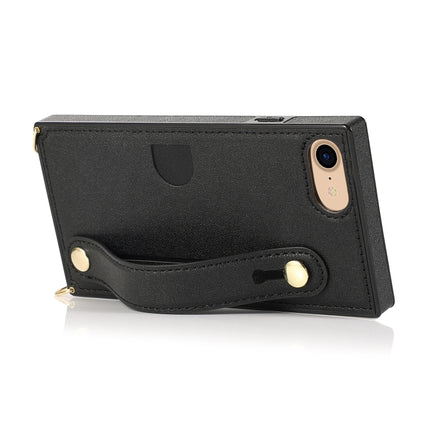 For iPhone 6 Wrist Strap PU+TPU Shockproof Protective Case with Crossbody Lanyard & Holder & Card Slot(Black)-garmade.com