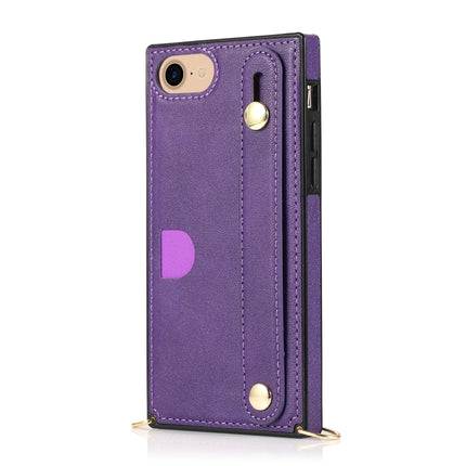 For iPhone 6 Wrist Strap PU+TPU Shockproof Protective Case with Crossbody Lanyard & Holder & Card Slot(Purple)-garmade.com