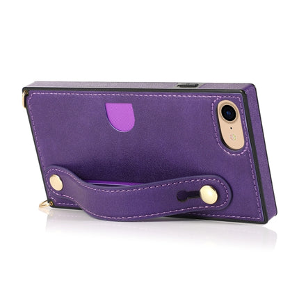 For iPhone 6 Wrist Strap PU+TPU Shockproof Protective Case with Crossbody Lanyard & Holder & Card Slot(Purple)-garmade.com