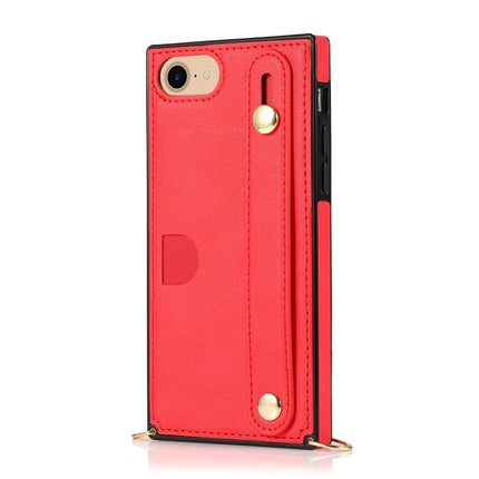 For iPhone 6 Wrist Strap PU+TPU Shockproof Protective Case with Crossbody Lanyard & Holder & Card Slot(Red)-garmade.com