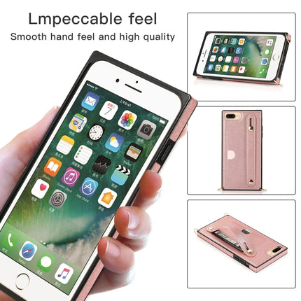 For iPhone 6 Plus Wrist Strap PU+TPU Shockproof Protective Case with Crossbody Lanyard & Holder & Card Slot(Rose Gold)-garmade.com