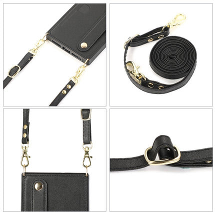 For iPhone XS / X Wrist Strap PU+TPU Shockproof Protective Case with Crossbody Lanyard & Holder & Card Slot(Black)-garmade.com