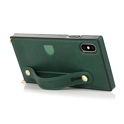 For iPhone XS / X Wrist Strap PU+TPU Shockproof Protective Case with Crossbody Lanyard & Holder & Card Slot(Green)-garmade.com