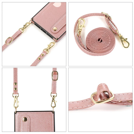 For iPhone XR Wrist Strap PU+TPU Shockproof Protective Case with Crossbody Lanyard & Holder & Card Slot(Rose Gold)-garmade.com