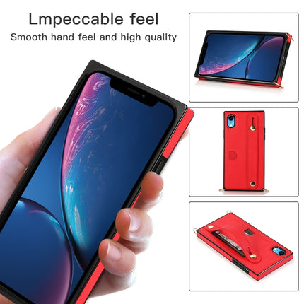 For iPhone XR Wrist Strap PU+TPU Shockproof Protective Case with Crossbody Lanyard & Holder & Card Slot(Rose Gold)-garmade.com