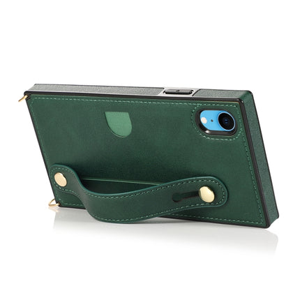 For iPhone XR Wrist Strap PU+TPU Shockproof Protective Case with Crossbody Lanyard & Holder & Card Slot(Green)-garmade.com
