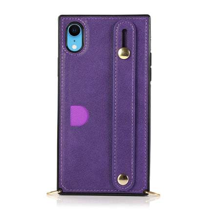 For iPhone XR Wrist Strap PU+TPU Shockproof Protective Case with Crossbody Lanyard & Holder & Card Slot(Purple)-garmade.com