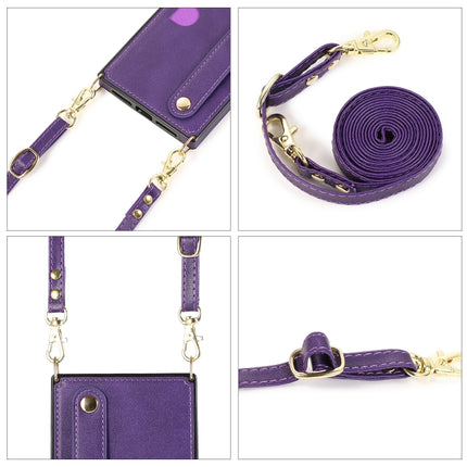 For iPhone XR Wrist Strap PU+TPU Shockproof Protective Case with Crossbody Lanyard & Holder & Card Slot(Purple)-garmade.com