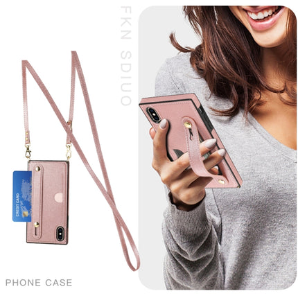 For iPhone XS Max Wrist Strap PU+TPU Shockproof Protective Case with Crossbody Lanyard & Holder & Card Slot(Rose Gold)-garmade.com