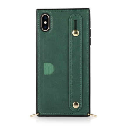For iPhone XS Max Wrist Strap PU+TPU Shockproof Protective Case with Crossbody Lanyard & Holder & Card Slot(Green)-garmade.com