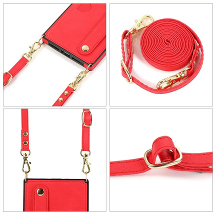 For iPhone XS Max Wrist Strap PU+TPU Shockproof Protective Case with Crossbody Lanyard & Holder & Card Slot(Red)-garmade.com