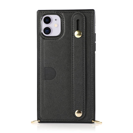 For iPhone 11 Wrist Strap PU+TPU Shockproof Protective Case with Crossbody Lanyard & Holder & Card Slot(Black)-garmade.com