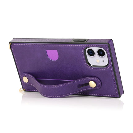 For iPhone 11 Wrist Strap PU+TPU Shockproof Protective Case with Crossbody Lanyard & Holder & Card Slot(Purple)-garmade.com