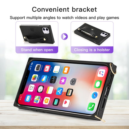 For iPhone 11 Wrist Strap PU+TPU Shockproof Protective Case with Crossbody Lanyard & Holder & Card Slot(Purple)-garmade.com
