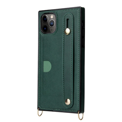 For iPhone 11 Pro Wrist Strap PU+TPU Shockproof Protective Case with Crossbody Lanyard & Holder & Card Slot(Green)-garmade.com