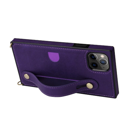 For iPhone 11 Pro Wrist Strap PU+TPU Shockproof Protective Case with Crossbody Lanyard & Holder & Card Slot(Purple)-garmade.com