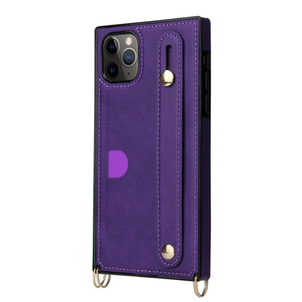 For iPhone 11 Pro Wrist Strap PU+TPU Shockproof Protective Case with Crossbody Lanyard & Holder & Card Slot(Purple)-garmade.com