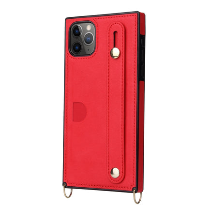 For iPhone 11 Pro Wrist Strap PU+TPU Shockproof Protective Case with Crossbody Lanyard & Holder & Card Slot(Red)-garmade.com