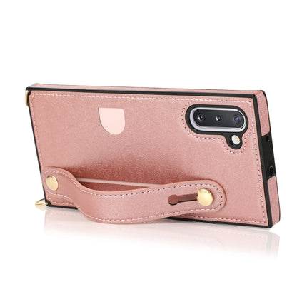 For Samsung Galaxy Note 10 Wrist Strap PU+TPU Shockproof Protective Case with Crossbody Lanyard & Holder & Card Slot(Rose Gold)-garmade.com