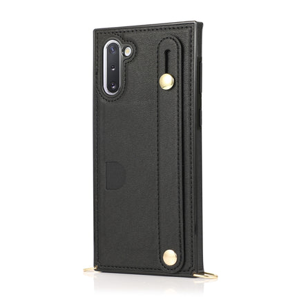 For Samsung Galaxy Note 10 Wrist Strap PU+TPU Shockproof Protective Case with Crossbody Lanyard & Holder & Card Slot(Black)-garmade.com