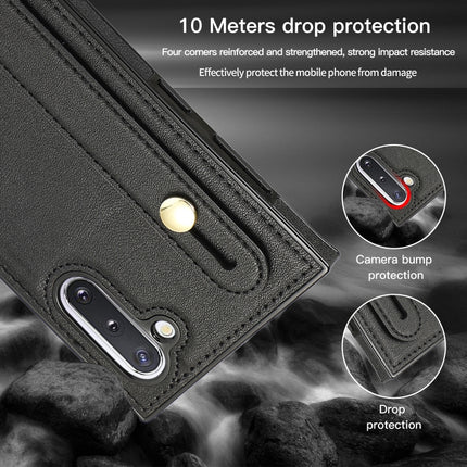 For Samsung Galaxy Note 10 Wrist Strap PU+TPU Shockproof Protective Case with Crossbody Lanyard & Holder & Card Slot(Black)-garmade.com
