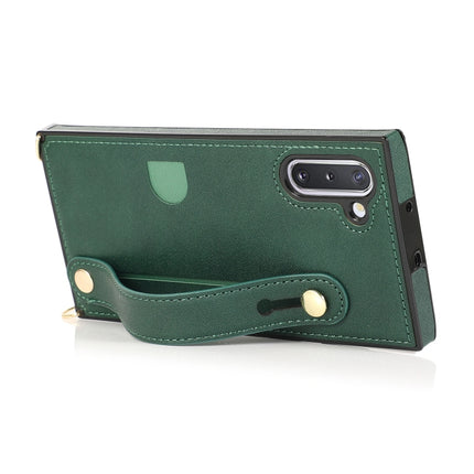 For Samsung Galaxy Note 10 Wrist Strap PU+TPU Shockproof Protective Case with Crossbody Lanyard & Holder & Card Slot(Green)-garmade.com