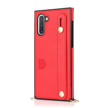 For Samsung Galaxy Note 10 Wrist Strap PU+TPU Shockproof Protective Case with Crossbody Lanyard & Holder & Card Slot(Red)-garmade.com
