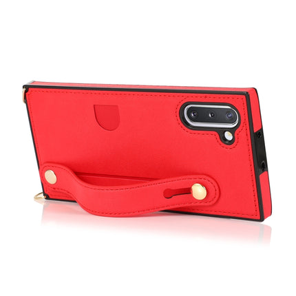 For Samsung Galaxy Note 10 Wrist Strap PU+TPU Shockproof Protective Case with Crossbody Lanyard & Holder & Card Slot(Red)-garmade.com