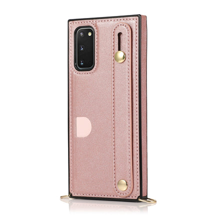For Samsung Galaxy S20 Wrist Strap PU+TPU Shockproof Protective Case with Crossbody Lanyard & Holder & Card Slot(Rose Gold)-garmade.com