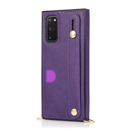 For Samsung Galaxy S20 Wrist Strap PU+TPU Shockproof Protective Case with Crossbody Lanyard & Holder & Card Slot(Purple)-garmade.com