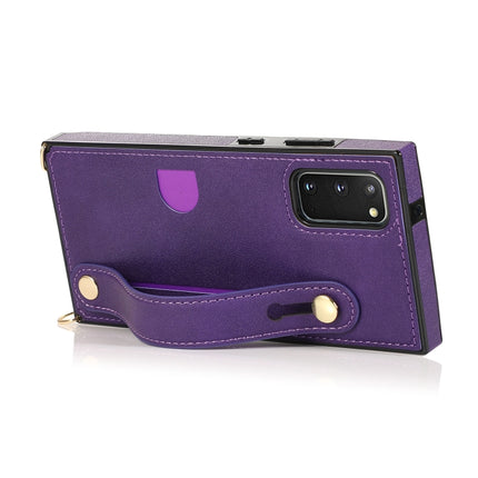 For Samsung Galaxy S20 Wrist Strap PU+TPU Shockproof Protective Case with Crossbody Lanyard & Holder & Card Slot(Purple)-garmade.com
