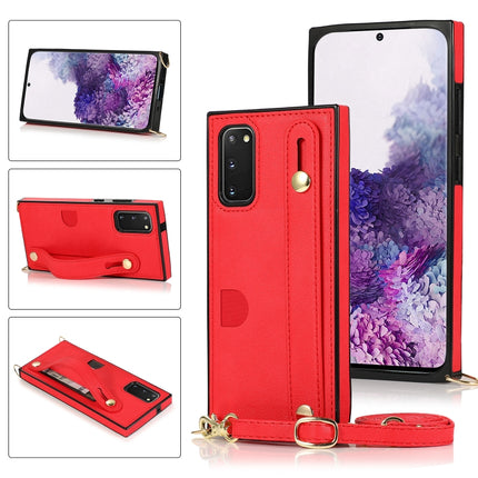 For Samsung Galaxy S20 Wrist Strap PU+TPU Shockproof Protective Case with Crossbody Lanyard & Holder & Card Slot(Red)-garmade.com