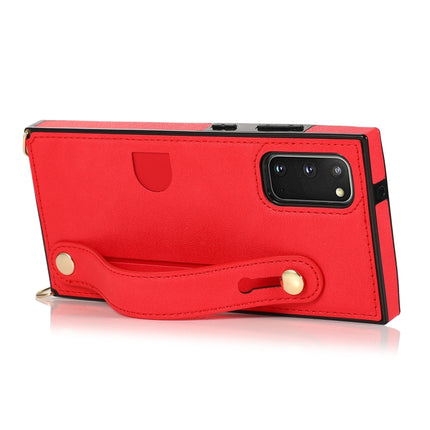 For Samsung Galaxy S20 Wrist Strap PU+TPU Shockproof Protective Case with Crossbody Lanyard & Holder & Card Slot(Red)-garmade.com