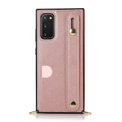 For Samsung Galaxy S20 Plus Wrist Strap PU+TPU Shockproof Protective Case with Crossbody Lanyard & Holder & Card Slot(Rose Gold)-garmade.com