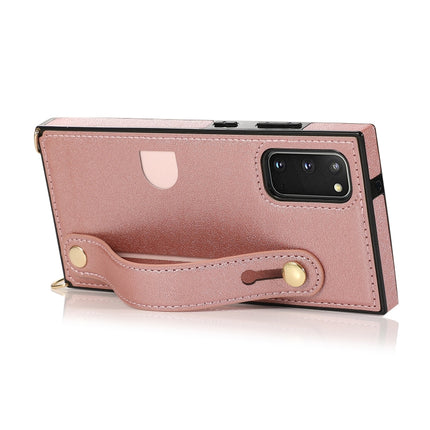 For Samsung Galaxy S20 Plus Wrist Strap PU+TPU Shockproof Protective Case with Crossbody Lanyard & Holder & Card Slot(Rose Gold)-garmade.com