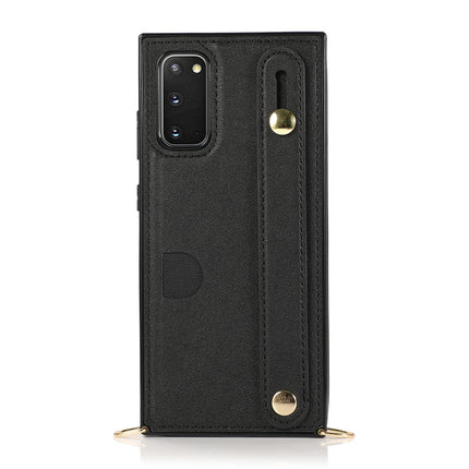 For Samsung Galaxy S20 Plus Wrist Strap PU+TPU Shockproof Protective Case with Crossbody Lanyard & Holder & Card Slot(Black)-garmade.com