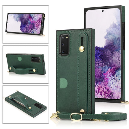 For Samsung Galaxy S20 Plus Wrist Strap PU+TPU Shockproof Protective Case with Crossbody Lanyard & Holder & Card Slot(Green)-garmade.com